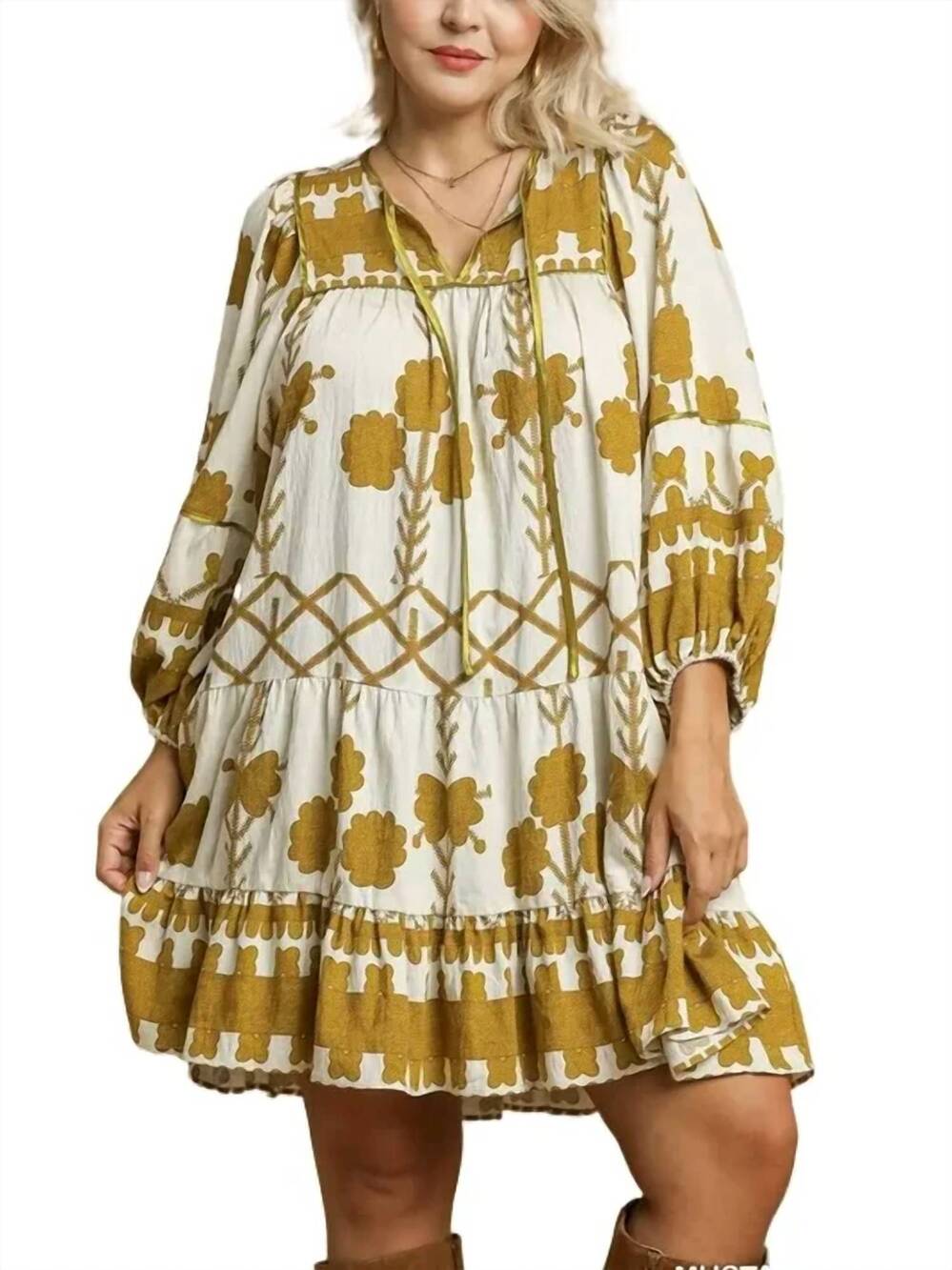 NEW UMGEE tiered boho mini dress in golden grove
